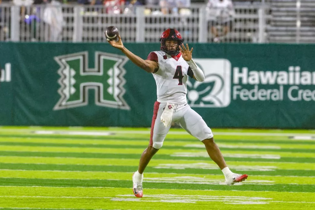 Jayden Denegal looks to lead the Aztecs over the Broncos